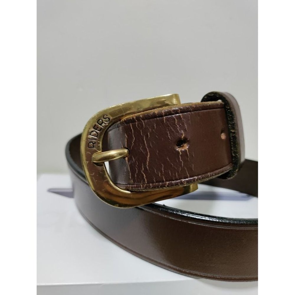 Riders Mens Leather Gold Tone Buckle Adjustable Belt Brown One Size - Picture 3 of 15